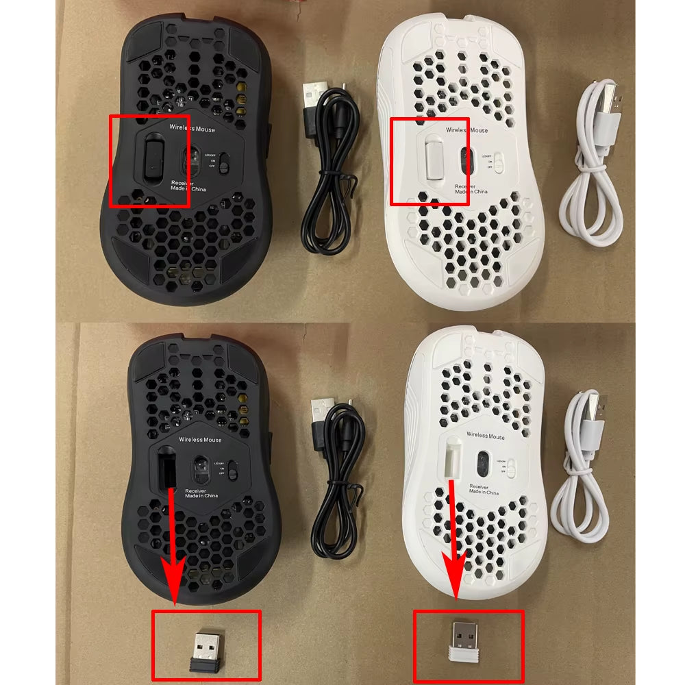 Wireless RGB Backlit Ergonomic Gaming Mouse with 6 Buttons, 3-Speed DPI, Type C Rechargeable, and Honeycomb Design